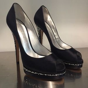 Casadei Black Rhinestone Platform Pumps